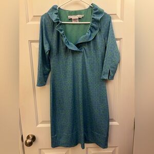 Gretchen Scott Designs Blue Geometric Long Sleeve Dress